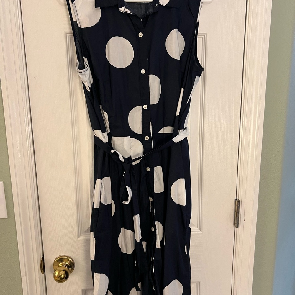 Talbots Navy and White Polka Dot Midi Dress